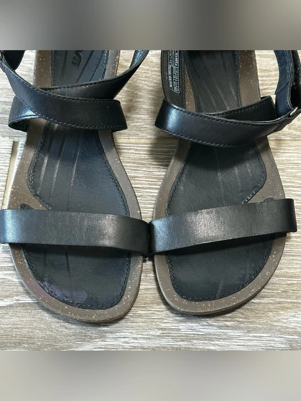 Teva Cabrillo Crossover Leather Wedge Sandals Black Women's 9.5 Summer Shoes